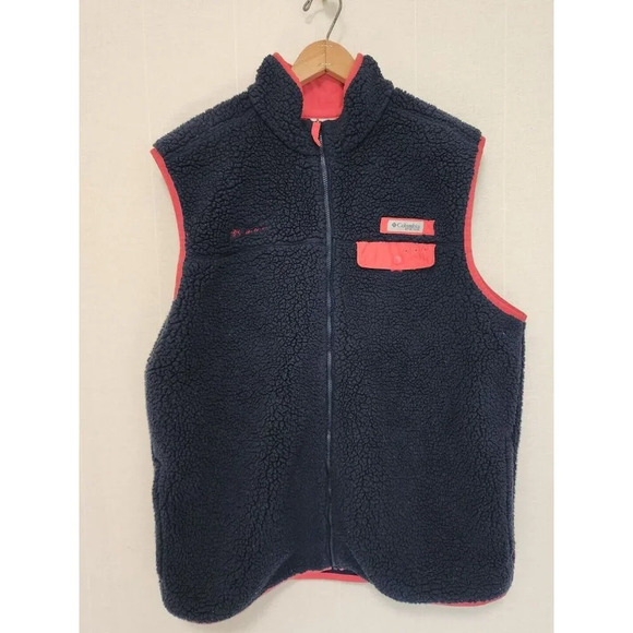 Columbia PFG Mens Sherpa Vest Size Large Budweiser Embroidered Blue - Picture 1 of 7